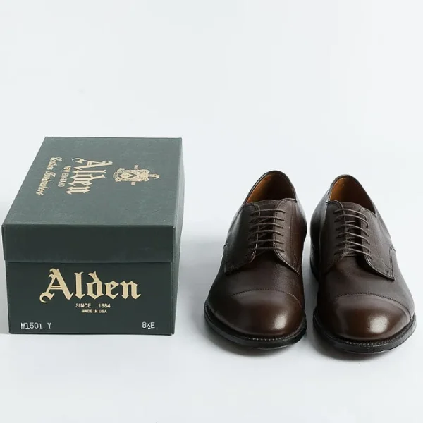 Men Alden Derby And Oxford Shoes* - M1501Y - Derby With Ergonomic Shape Toecap - Brown Calfskin