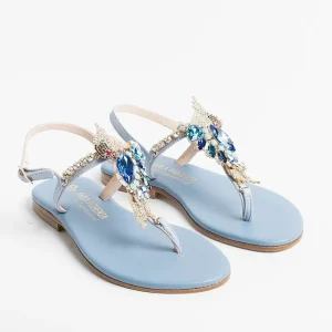 Women PAOLA FIORENZA Flip-Flops Sandals* - Flat Thong Sandals - Fb955 Light Blue