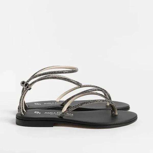 Women PAOLA FIORENZA Flip-Flops Sandals* - Flat Thong Sandals Fd03 - Black