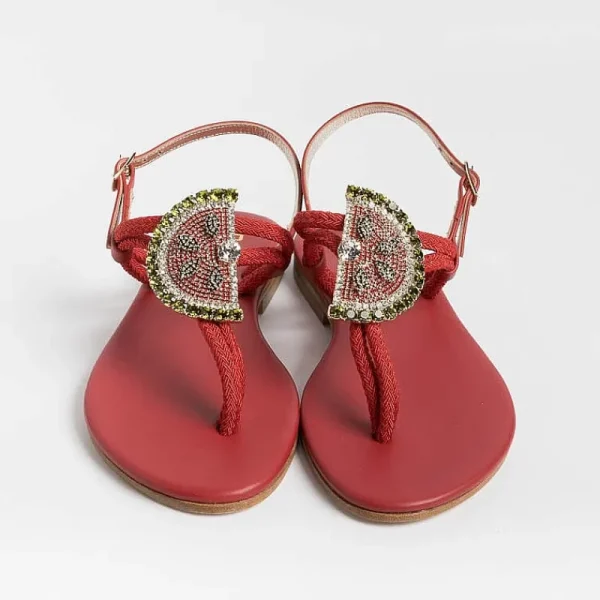 Women PAOLA FIORENZA Flip-Flops Sandals* - Flat Thong Sandals - Fb1001 - Red