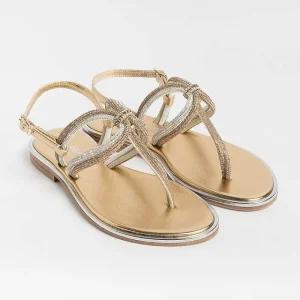 Women PAOLA FIORENZA Low Sandals* - Flat Thong Sandals - Ss2353 - Amber Crystal Platinum