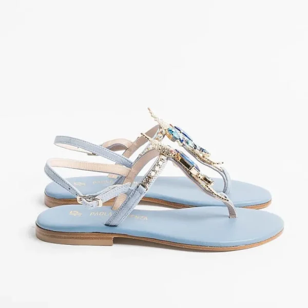 Women PAOLA FIORENZA Low Sandals* - Flat Thong Sandals - Fb955 Light Blue