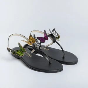 Women PAOLA FIORENZA Low Sandals* - Flat Thong Sandals - Fd43 - Black/Butterflies