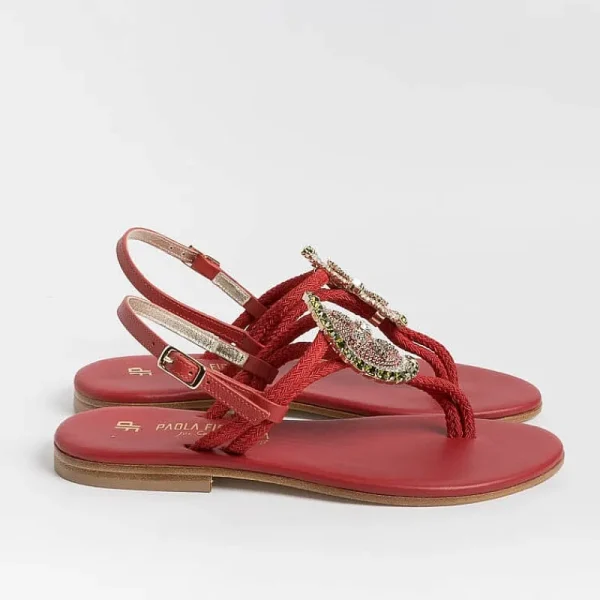 Women PAOLA FIORENZA Flip-Flops Sandals* - Flat Thong Sandals - Fb1001 - Red