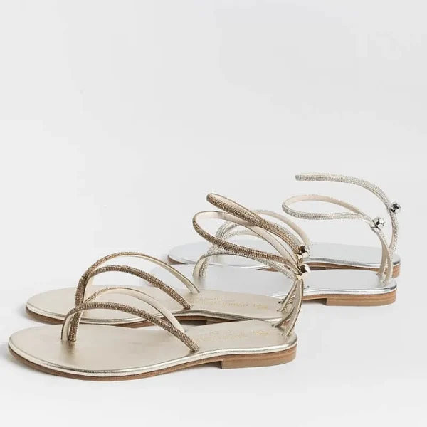 Women PAOLA FIORENZA Flip-Flops Sandals* - Flat Thong Sandals Fd03 - Silver