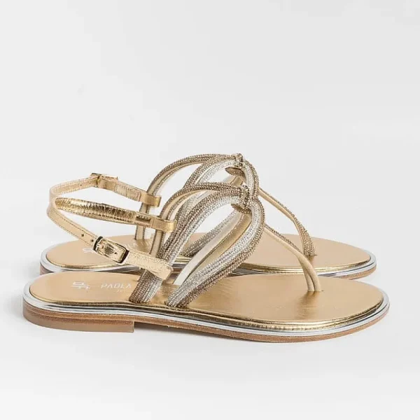 Women PAOLA FIORENZA Flip-Flops Sandals* - Flat Thong Sandals - Ss2353 - Amber Crystal Platinum