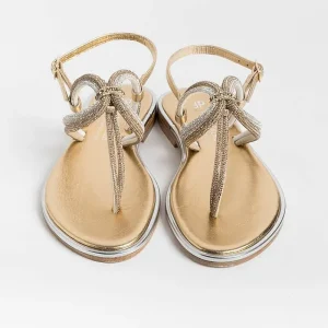 Women PAOLA FIORENZA Low Sandals* - Flat Thong Sandals - Ss2353 - Amber Crystal Platinum