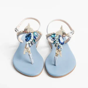 Women PAOLA FIORENZA Low Sandals* - Flat Thong Sandals - Fb955 Light Blue