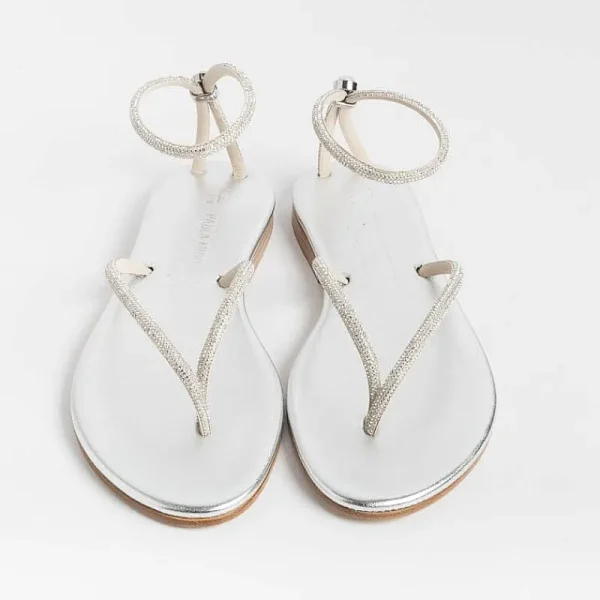 Women PAOLA FIORENZA Flip-Flops Sandals* - Flat Thong Sandals Fd03 - Silver