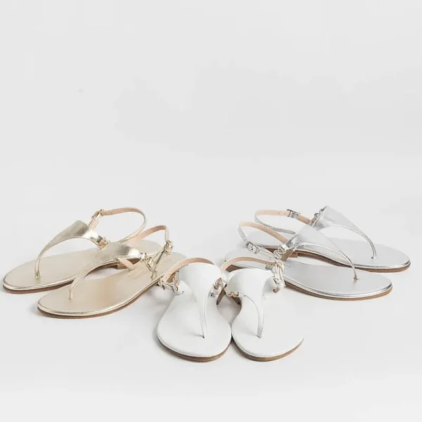 Women PAOLA FIORENZA Flip-Flops Sandals* - Triangle Flat Thong Sandals - Silver