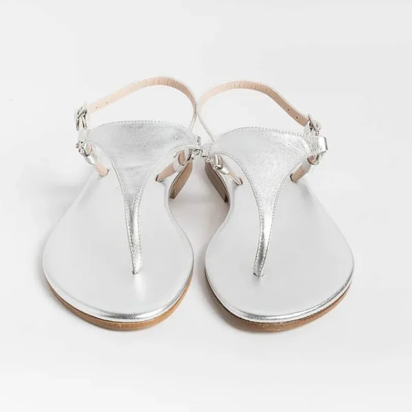 Women PAOLA FIORENZA Flip-Flops Sandals* - Triangle Flat Thong Sandals - Silver