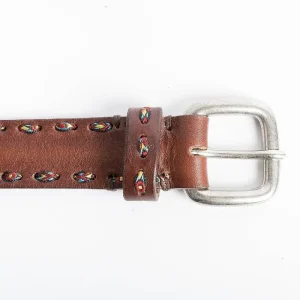 Women PUNTO VITA Belts* - Belt Pv1137 - Dark Brown / Embroidery