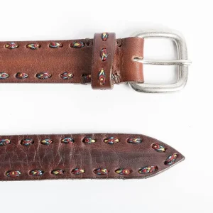 Women PUNTO VITA Belts* - Belt Pv1137 - Dark Brown / Embroidery